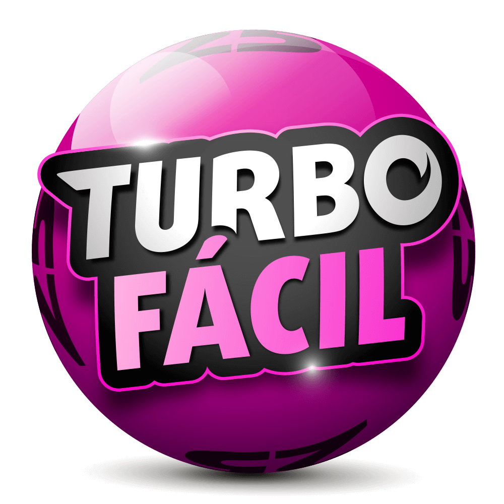 Globo rosa choque com a escrita -Turbo- em platinado em cima do nome -Fácil- escrito em degradês de tom rosa choque.