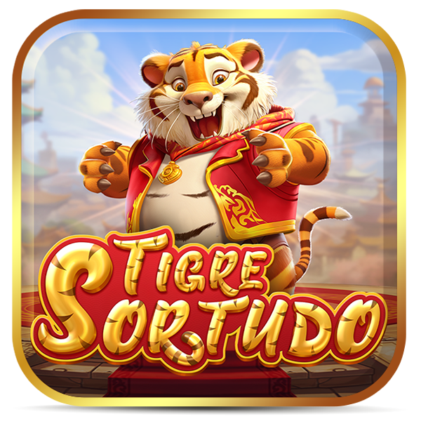 Tigre sorridente vestindo jaqueta Tang vermelha e um colar de tecido vermelho e pingente dourado, com uma cidade antiga ao fundo desfocada. A expressão -Tigre Sortudo- escrita em dourado no centro inferior da tela.