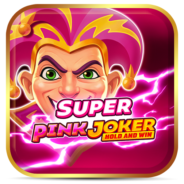 Joker com chapéu pontiagudo, pontas douradas e olhos verdes. Raios elétricos rosa. Fundo magenta. Texto em rosa, magenta e laranja.