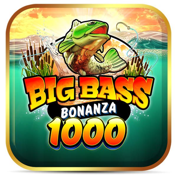 Logo Big Bass Bonanza 1000: peixe bass saltando em água com paisagem aquática.
